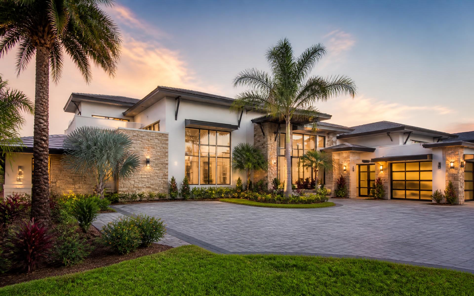 Upscale Central Florida residence at dusk